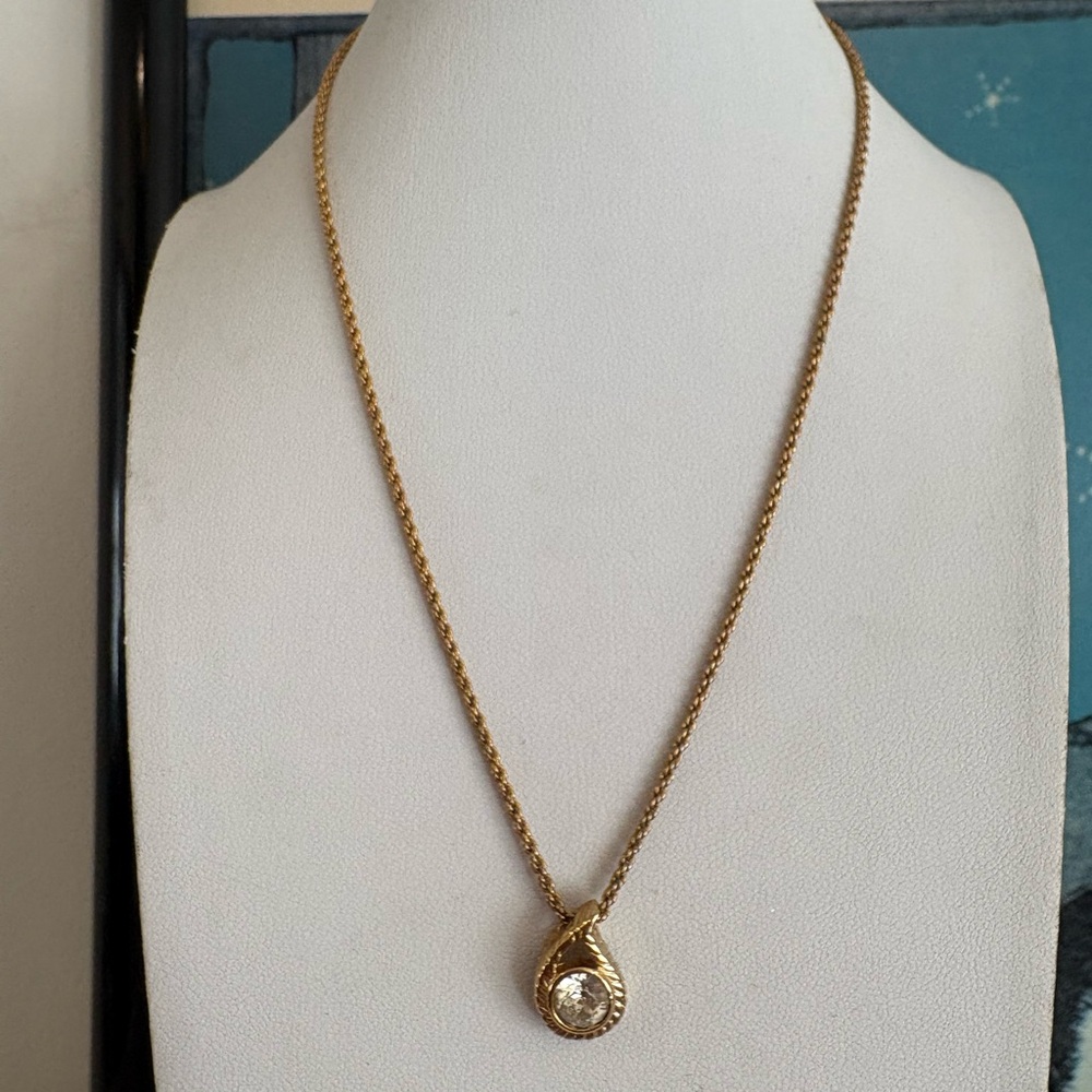 Christian Dior Vintage Gold Pendant Necklace with Clear Stone - Women Jewelry - Picture 11 of 13